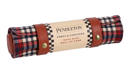 Pendleton Red Black Check Pattern Chess & Checkers: Travel-Ready Roll-Up Game