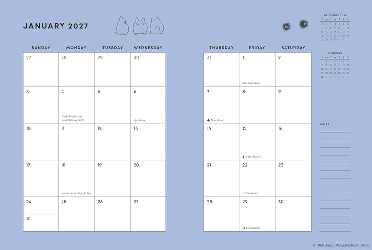 Studio Ghibli My Neighbor Totoro 2027 12-Month Weekly Planner