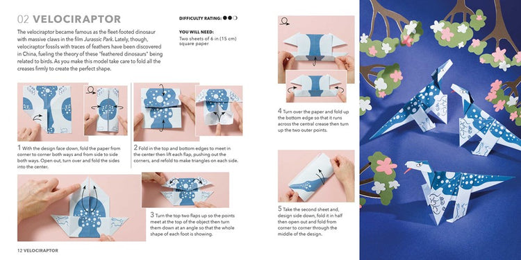 Origami Dinosaurs Paper Block Plus 64-Page Book