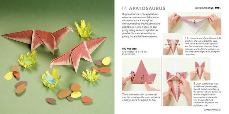 Origami Dinosaurs Paper Block Plus 64-Page Book